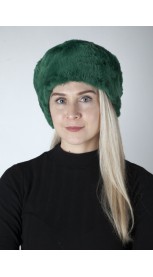 Tamsiai žalios spalvos Rex triušio kailio kepurė